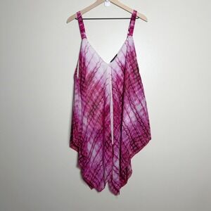 Unique‎ Spectrum Womens Tank Top 3X Pink Tie Dye Sharkbite Hem V-Neck Adjustable